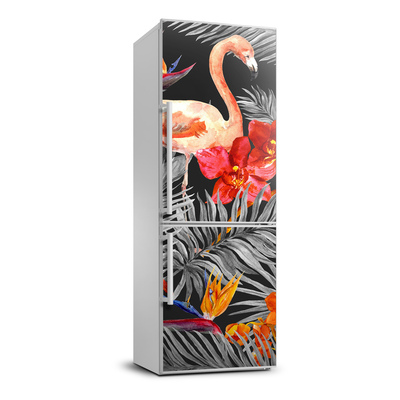 Hűtő matrica Flamingók és virágok