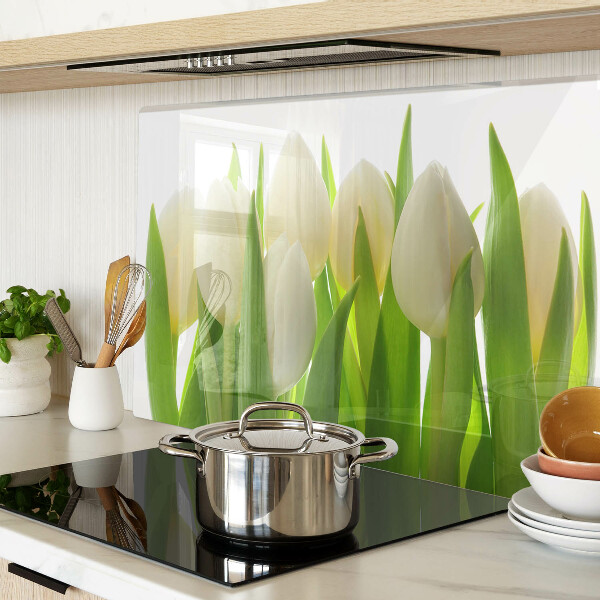 Üveg vágódeszka Tulipánok zöld levelek hátterében