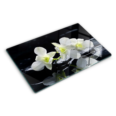 Edzett üveg vágódeszka Orchideák fekete háttéren