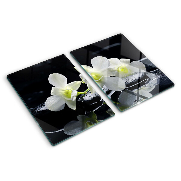 Edzett üveg vágódeszka Orchideák fekete háttéren