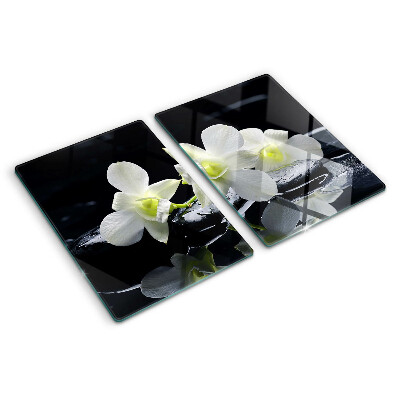 Edzett üveg vágódeszka Orchideák fekete háttéren