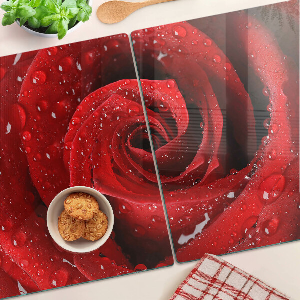 Üveg vágódeszka Vörös rózsa vízcseppekkel
