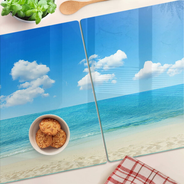 Üveg vágódeszka fényképpel Kék égű strand