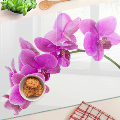 Üveg vágódeszka fényképpel Orchidea virágok rózsaszín árnyalatokban