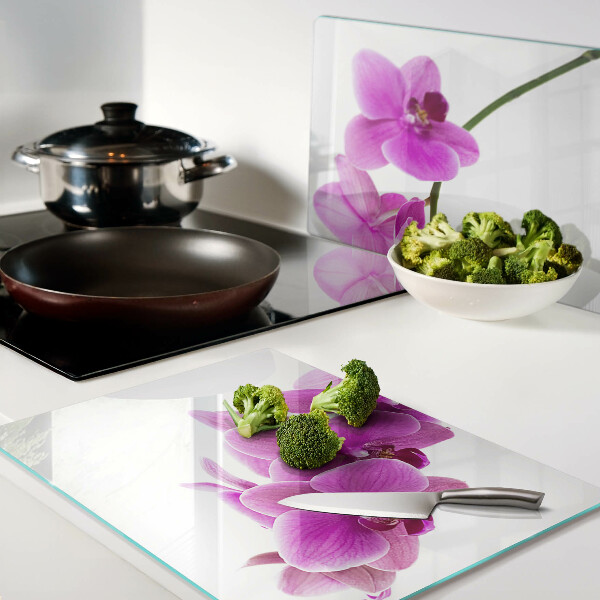 Üveg vágódeszka fényképpel Orchidea virágok rózsaszín árnyalatokban