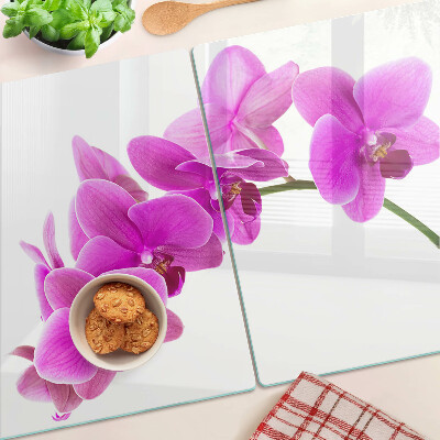 Üveg vágódeszka fényképpel Orchidea virágok rózsaszín árnyalatokban