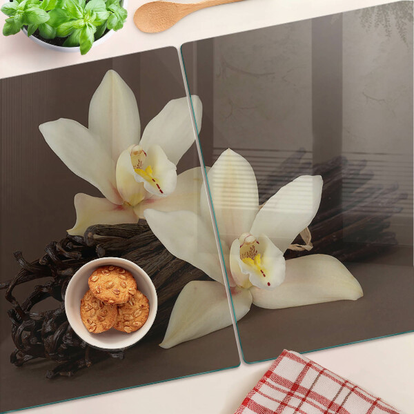 Edzett üveg vágódeszka Orchideák és vaníliababok