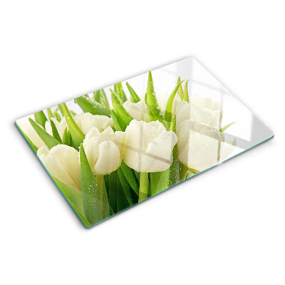 Edzett üveg vágódeszka Tulipánok a vízcseppekben
