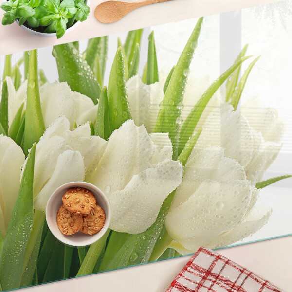 Edzett üveg vágódeszka Tulipánok a vízcseppekben