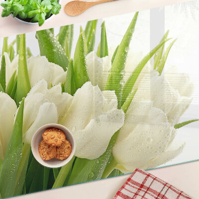Edzett üveg vágódeszka Tulipánok a vízcseppekben