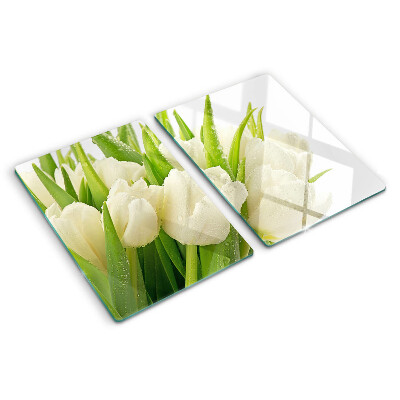 Edzett üveg vágódeszka Tulipánok a vízcseppekben
