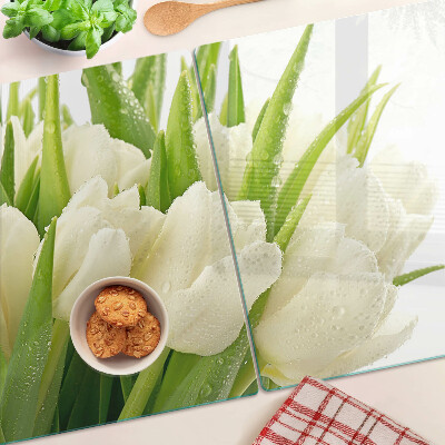 Edzett üveg vágódeszka Tulipánok a vízcseppekben