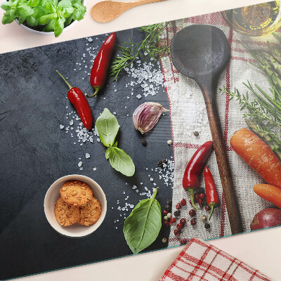 Edzett üveg vágódeszka Konyhai fűszerek és zöldségek