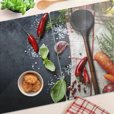 Edzett üveg vágódeszka Konyhai fűszerek és zöldségek