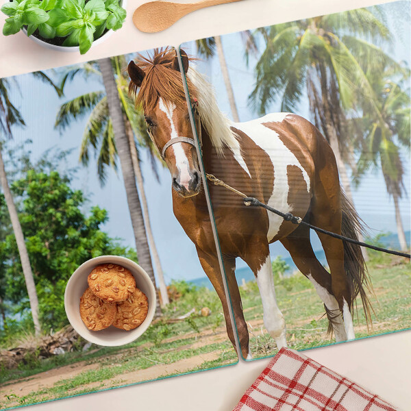 Üveg vágódeszka Egy ló pálmafákkal a háttérben