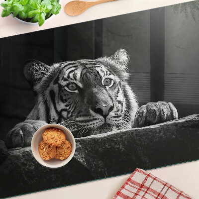 Üveg vágódeszka fényképpel Tigris fekete-fehér stílusban