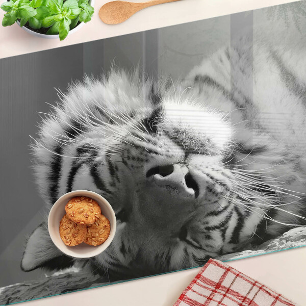 Üveg vágódeszka fényképpel Tigris fekete-fehérben