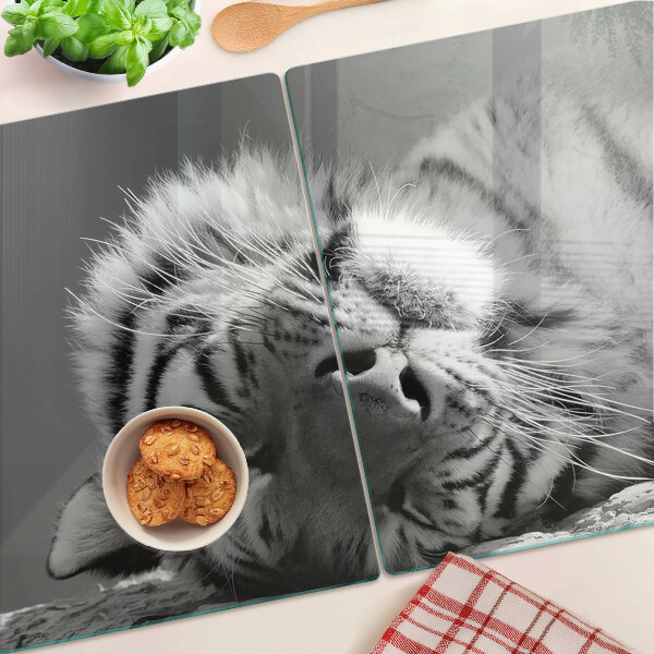 Üveg vágódeszka fényképpel Tigris fekete-fehérben