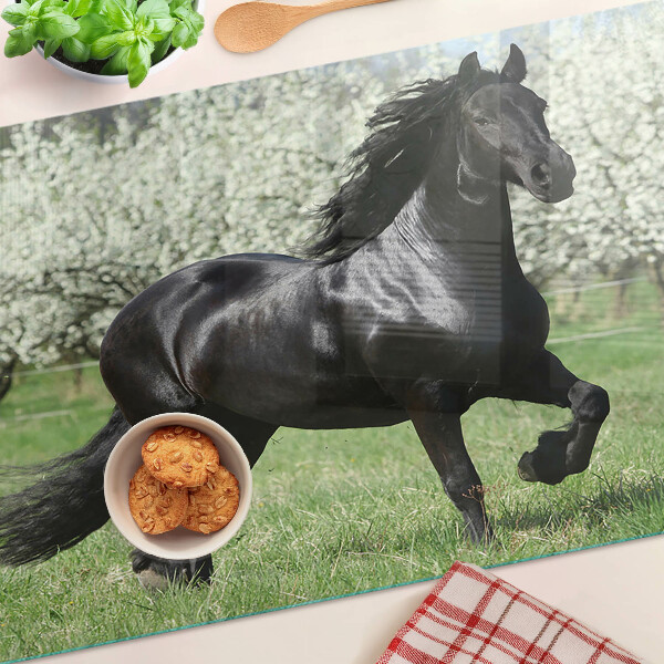 Üveg vágódeszka Fekete ló a réten