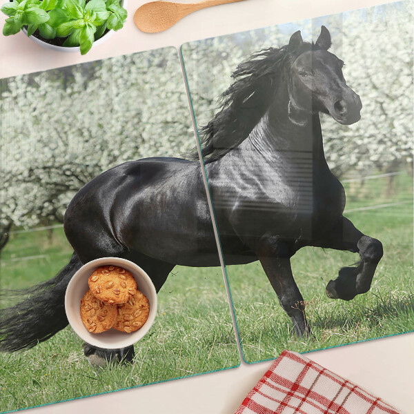 Üveg vágódeszka Fekete ló a réten