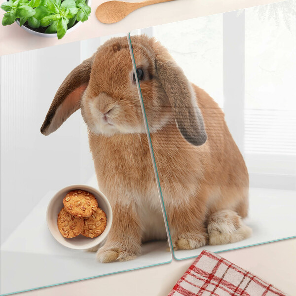 Edzett üveg vágódeszka Nyúl fehér alapon