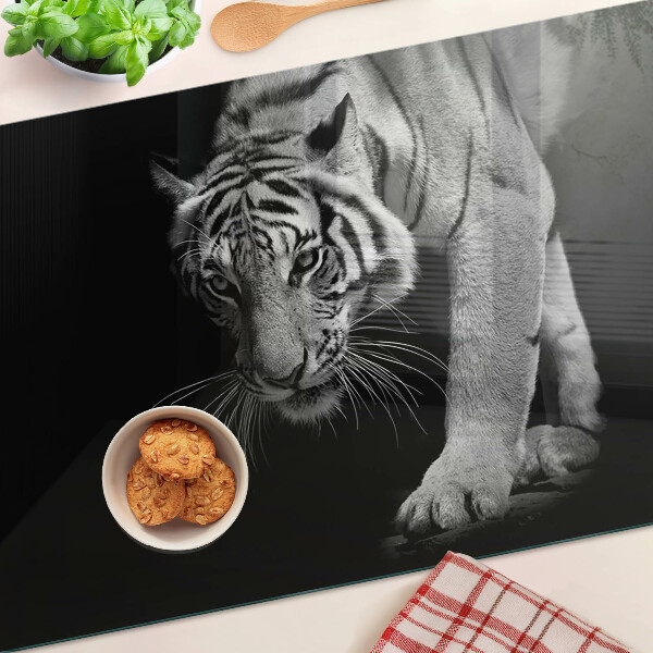 Üveg vágódeszka Tigris fekete-fehérben