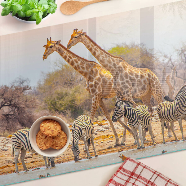 Edzett üveg vágódeszka Zebra és zsiráf természetes élőhelyükön