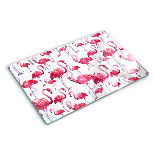 Üveg vágódeszka fényképpel Flamingók fehér alapon
