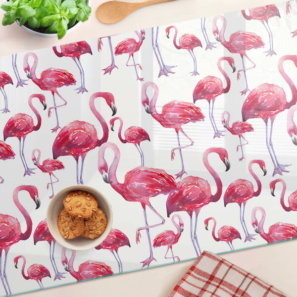 Üveg vágódeszka fényképpel Flamingók fehér alapon
