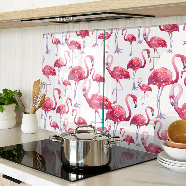 Üveg vágódeszka fényképpel Flamingók fehér alapon