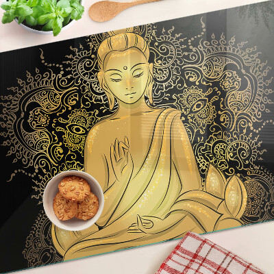 Üveg vágódeszka fényképpel Buddha meditációban