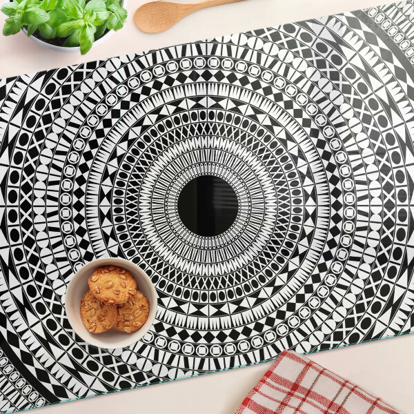 Üveg vágódeszka Mandala fekete-fehér árnyalatokban