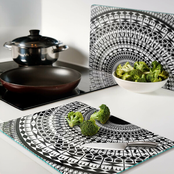 Üveg vágódeszka Mandala fekete-fehér árnyalatokban