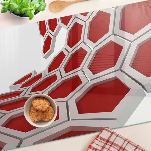Üveg vágódeszka Hatszögletű motívum vörös árnyalatokban