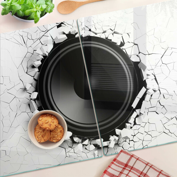Üveg vágódeszka fényképpel Hangszóró egy törött falban