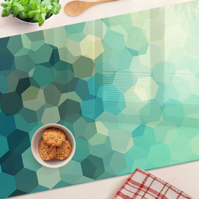 Üveg vágódeszka fényképpel Geometriai hatszögek kék árnyalatokban