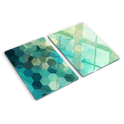 Üveg vágódeszka fényképpel Geometriai hatszögek kék árnyalatokban