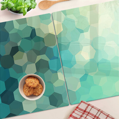 Üveg vágódeszka fényképpel Geometriai hatszögek kék árnyalatokban