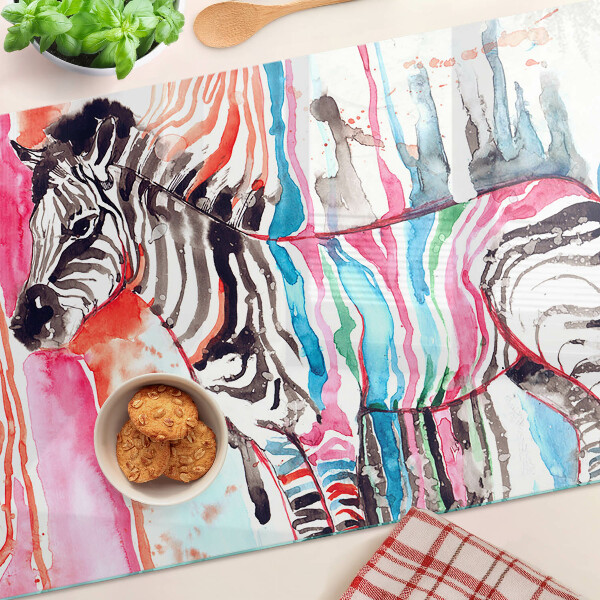 Üveg vágódeszka Zebra színes csíkokban