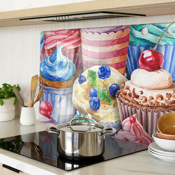 Üveg vágódeszka fényképpel Cupcakes és színes sütemények