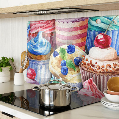 Üveg vágódeszka fényképpel Cupcakes és színes sütemények