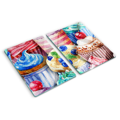 Üveg vágódeszka fényképpel Cupcakes és színes sütemények