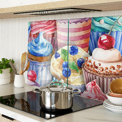 Üveg vágódeszka fényképpel Cupcakes és színes sütemények