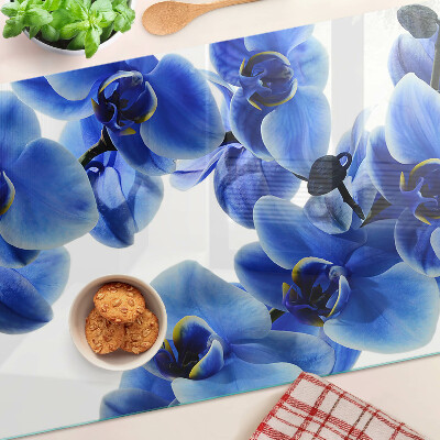 Üveg vágódeszka Kék orchideák