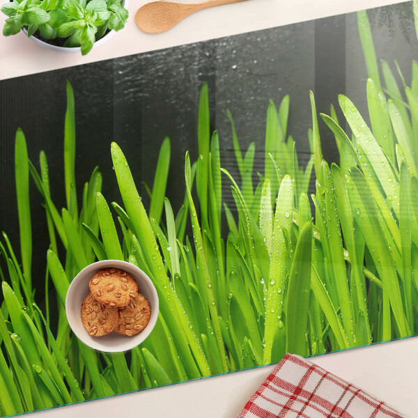 Edzett üveg vágódeszka Zöld fű vízcseppekkel
