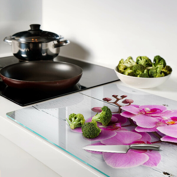 Üveg vágódeszka Orchideák fehér alapon