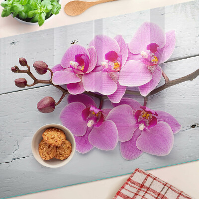 Üveg vágódeszka Orchideák fehér alapon