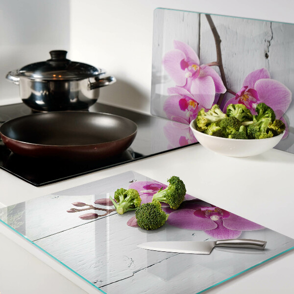 Üveg vágódeszka Orchideák fehér alapon