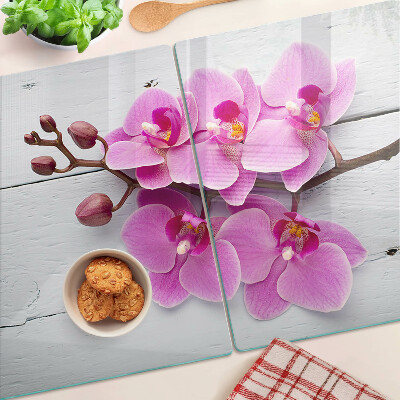 Üveg vágódeszka Orchideák fehér alapon
