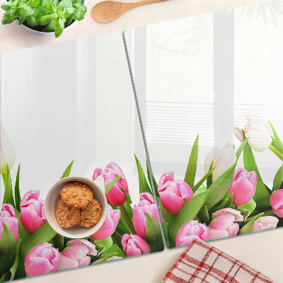 Edzett üveg vágódeszka Pasztell színű tulipánok